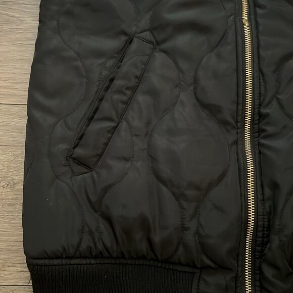 Love Tree Women’s Black Full Zip Mid Length Quilted Bomber Jacket Size Small - Picture 5 of 13